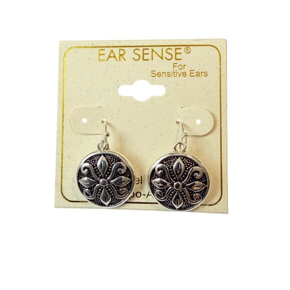 Y2K Vintage Bali Silver Tone Round Filigree Dangle Earrings 1-1/8" Nickel Free - Picture 5 of 5